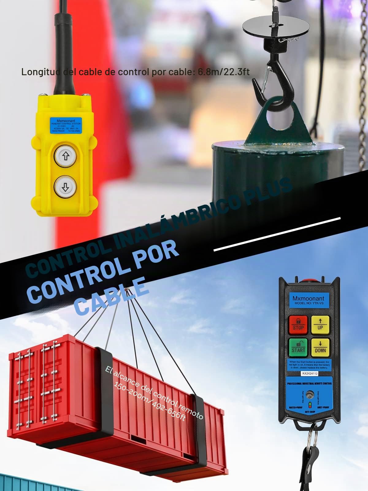 Mxmoonant Grúa de elevación eléctrica de 30 m, con carcasa de aleación con motor actualizado de 1500 W, cable de 6,8 m y control inalámbrico de 150 m, tipo reforzado para trabajar con necesidades