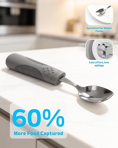 Miniatura 3 de Adaptive Utensils (juego de 4 piezas) con peso de 7 onzas  Utensilios de cabeza de pala para pacientes de Parkinson, temblores de manos, artritis y