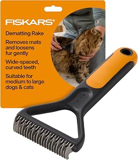 Fiskars Pet Deshedding Brush for Cats & Dogs - Fine Bristles, SoftGrip Handle, Gentle Grooming & Dematting Tool