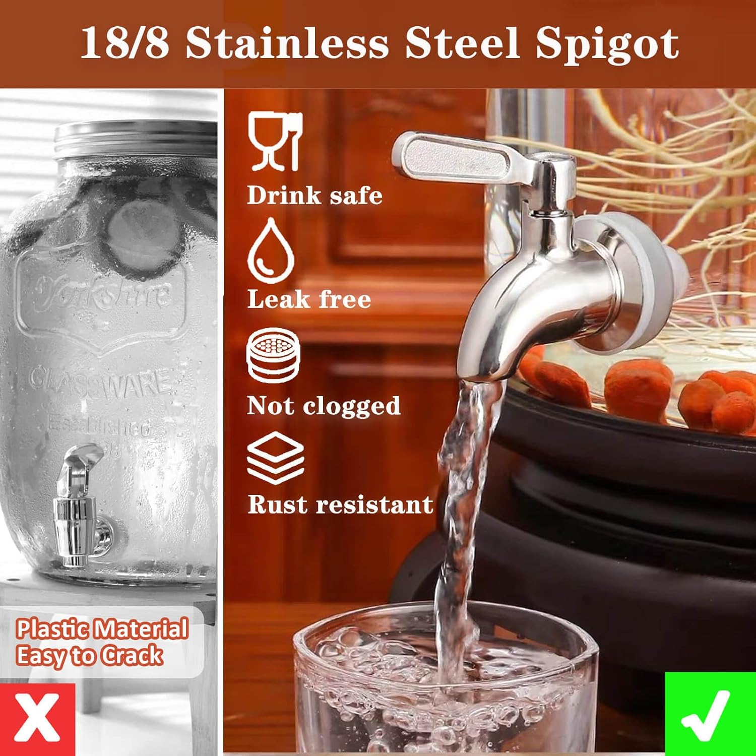 2 Gallon Drink Dispenser with 18/8 Stainless Steel Spigot, Sun Tea Glass Mason Jar for Outside, Iced Lemonade Beverage Dispenser with Ice Core, Large Water Juice Jug, Punch Dispenser for Parties - Image 7