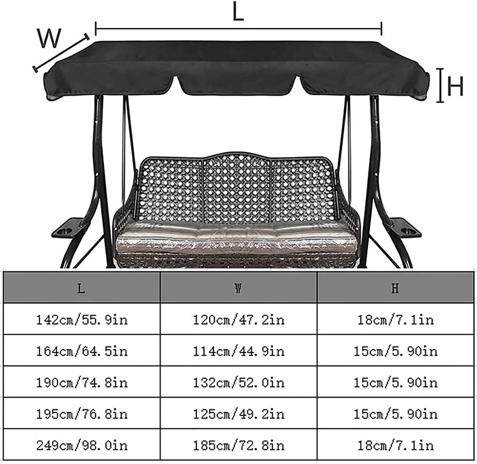 Tetto del Dondolo da Giardino Ricambio, Baldacchino per Altalena da Giardino 98 x 72,8 x 7,1 Pollici Telo di Ricambio per Altalena a 3 posti Telo Superiore Antivento Impermeabile Anti-UV con Borsa po