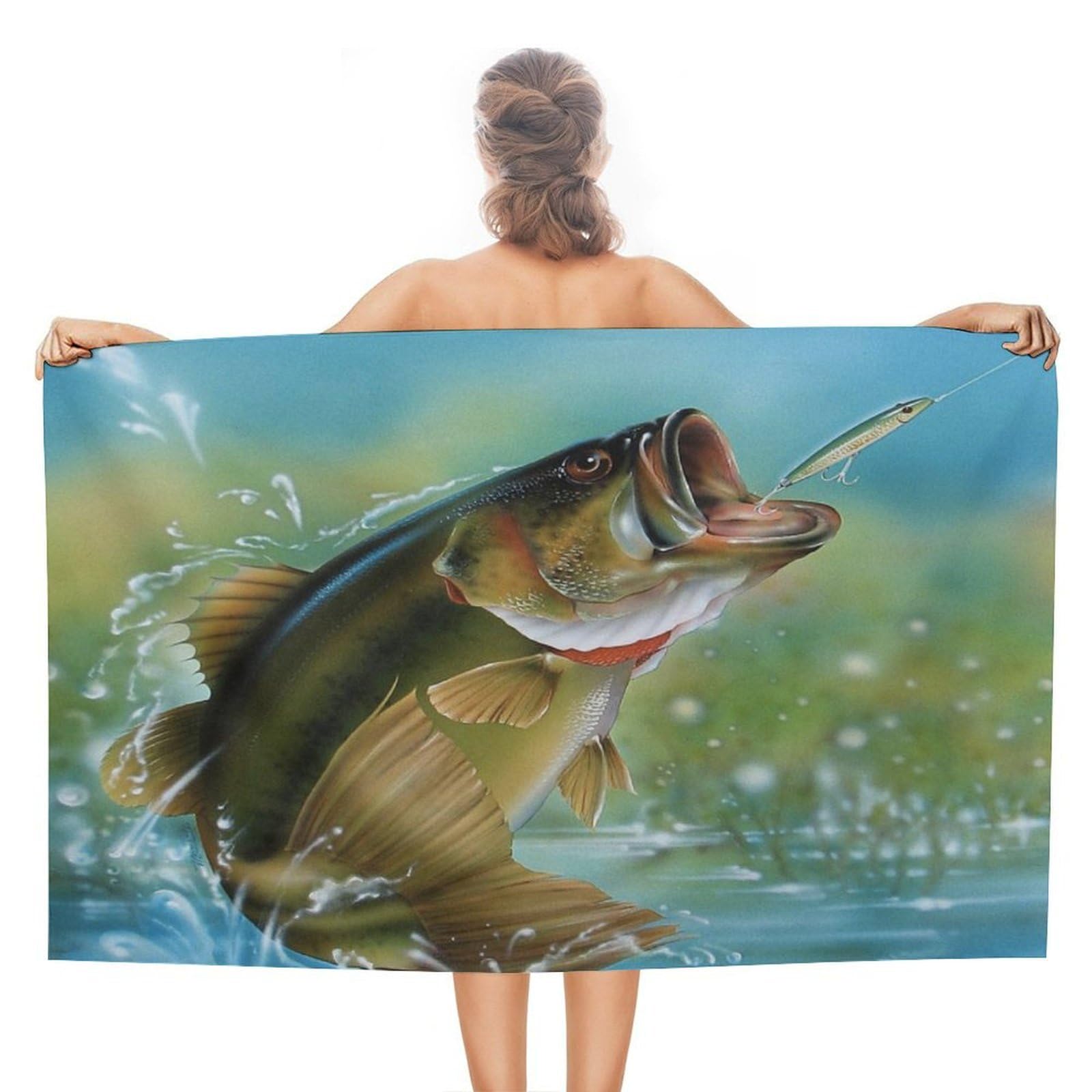 CGSBNGHA Bass Fishing Beach Towels Soft Bathroom Bath Pool Swim Towels for Women Men