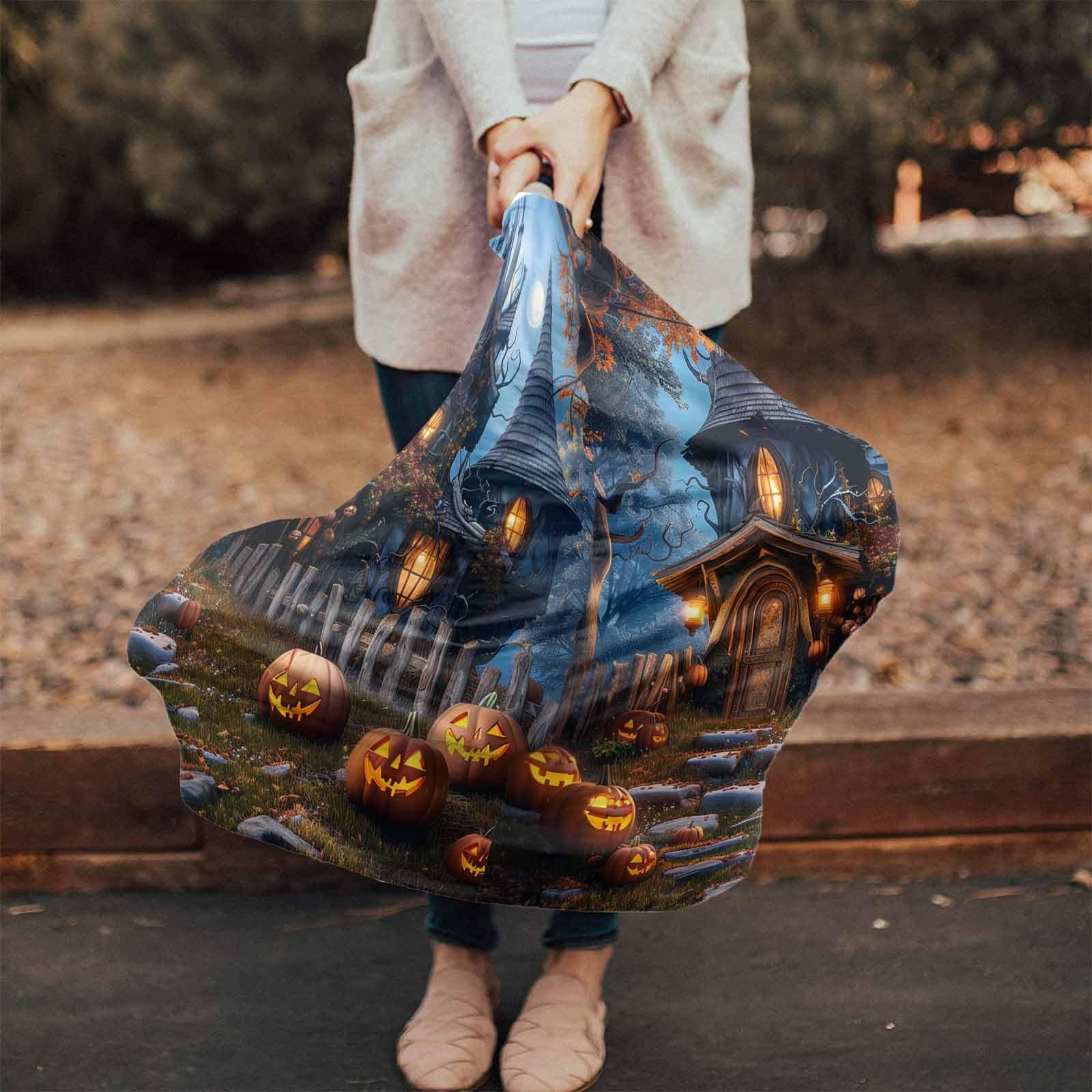 Nursing Cover for Breastfeeding Scarf, Halloween Forest Castle Vintage Pumpkins Baby Car Covers Super Soft Multi Use for Canopy Shopping Cart Cover Blanket Stroller Cover