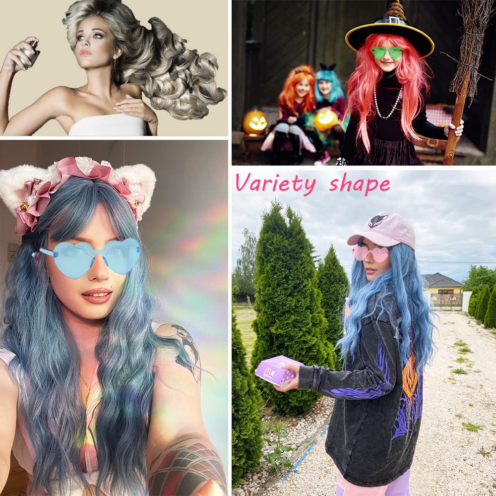 DIYI Long Colorful Wavy Party Wigs 6-Pack with Neon Glasses