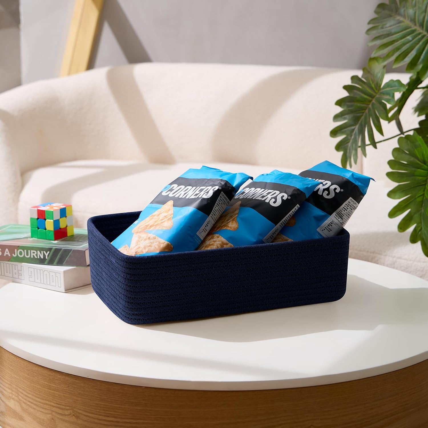 Large Shallow Organizing Baskets 15x11x5.1 Inches - Rope Woven Storage Bins for Bathroom, Shelves, Cube Closet, Navy Blue 2 Packs - Image 5