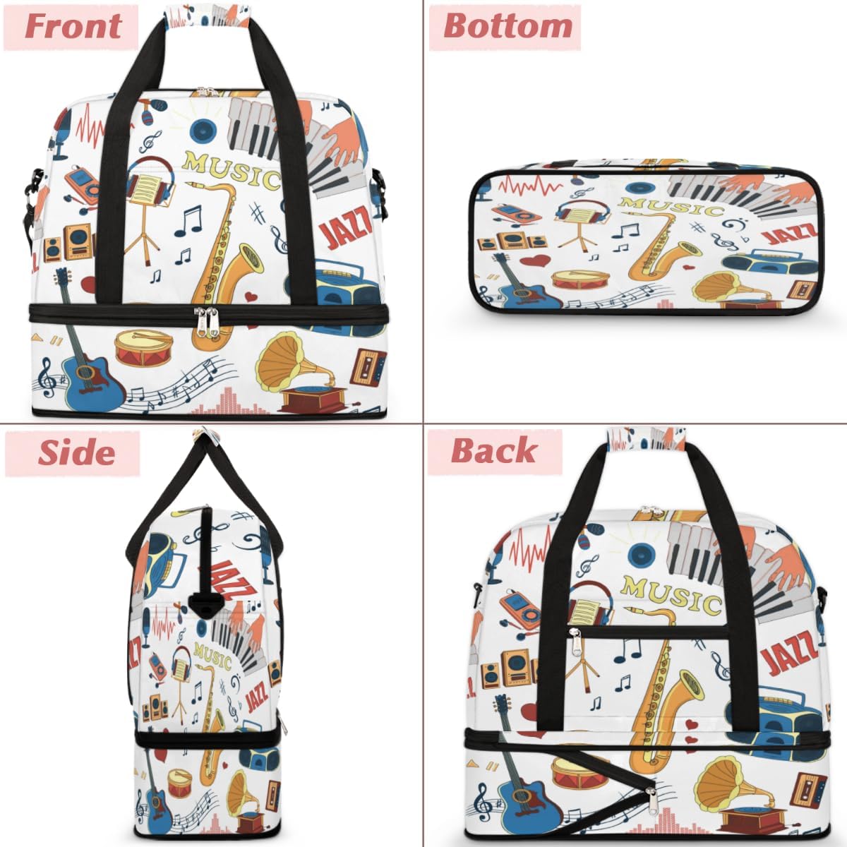 QsirBC Music Note Modern Decor Gym Bag for Women Duffle Tote with Shoes Compartment Men Weekender Duffel for Dance Travel Sports Swimming Overnight