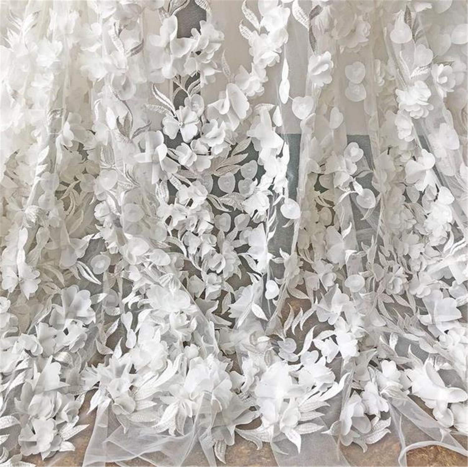 BBTISG Tessuto in Pizzo Ricamato con Fiori 3D, 130 x 91cm