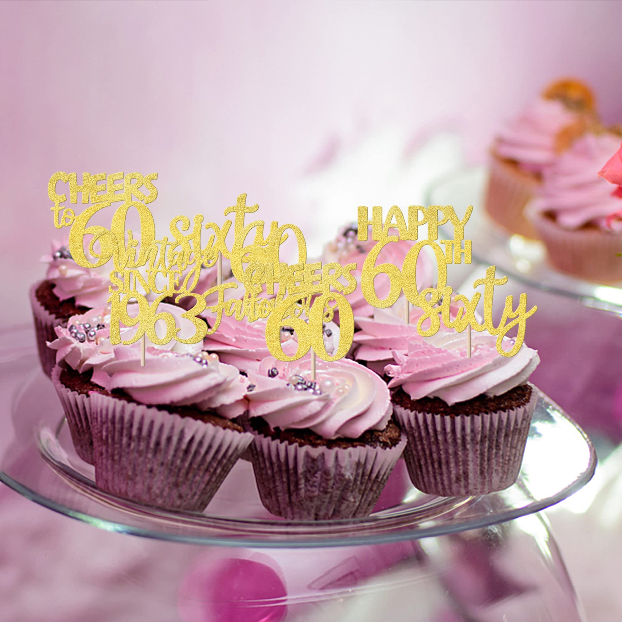 30 Stück Cupcake-Deko „Cheers To 60 Years“ – Glitzernde Topper Für 60. Geburtstag Oder Jubiläum