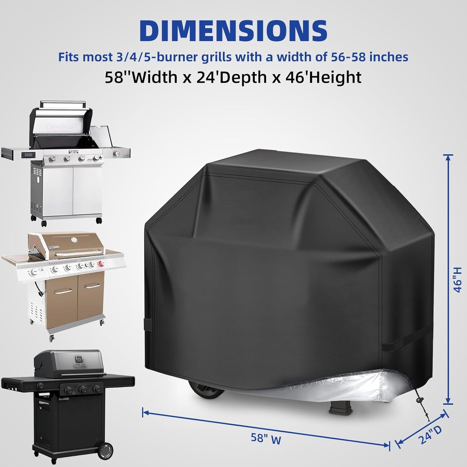 BBQ Gas Grill Cover for Outdoor, Anti-UV, Rip-Proof, 600D Oxford Fade Resistant Material, Barbecue Cover with Hook and Loop Straps & Adjustable Hem Drawstring-10 Size Options(72”x26”x51) - Image 6