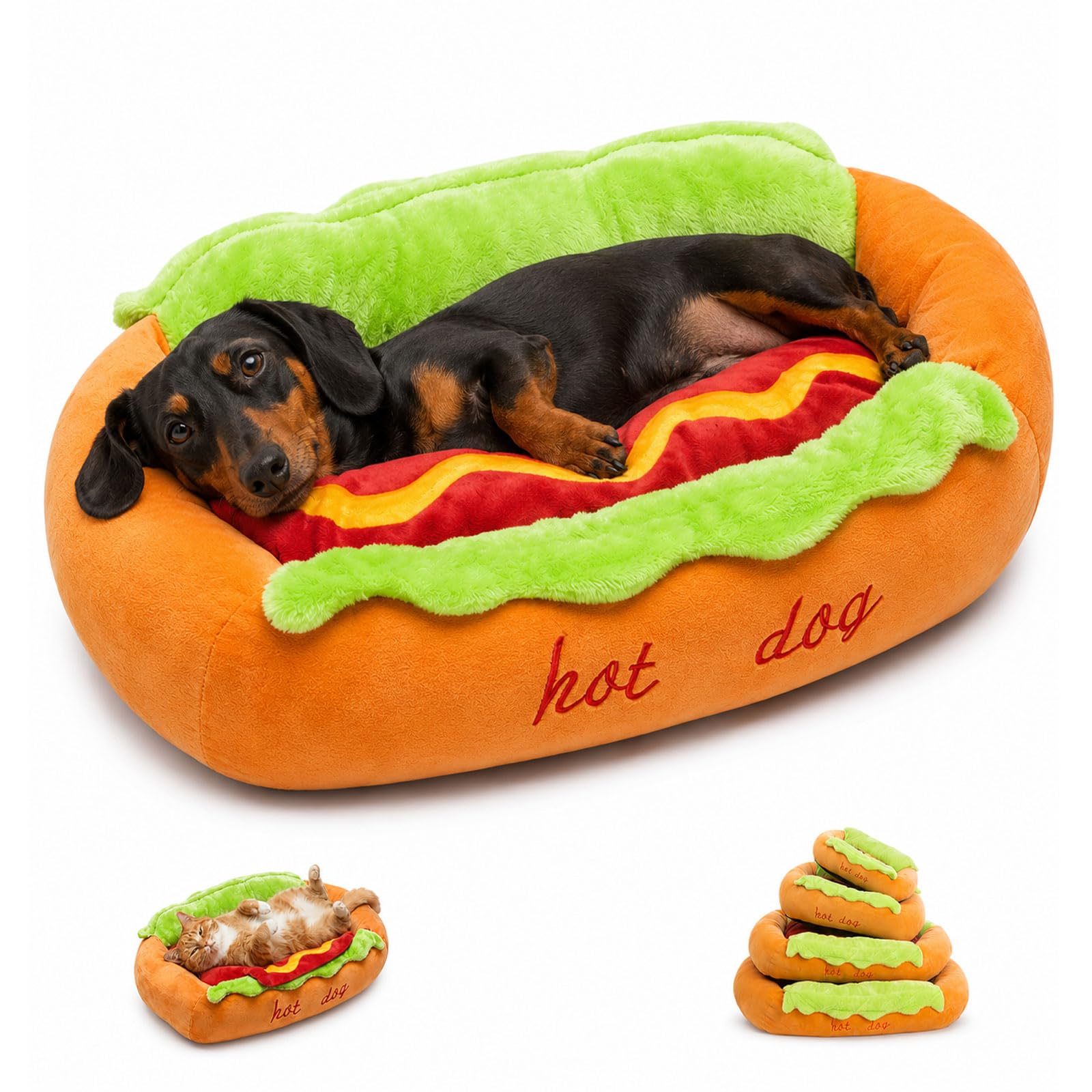 Hot Dog Dog Bed, Sausage Dog Bed For Dachshunds And Small Dogs, Warm Cosy (L)
