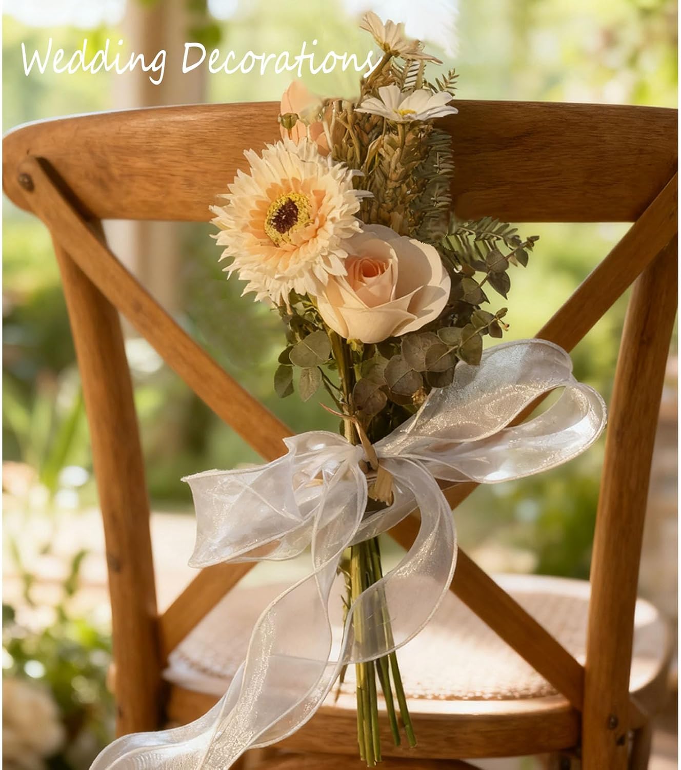 12-inch Champagne Wedding Car Door Handle Decorations – Handmade Daisy & Sunflower Artificial Floral Arrangements for Home Kitchen Decor, Romantic Bridal Gift & Getaway Car Decor