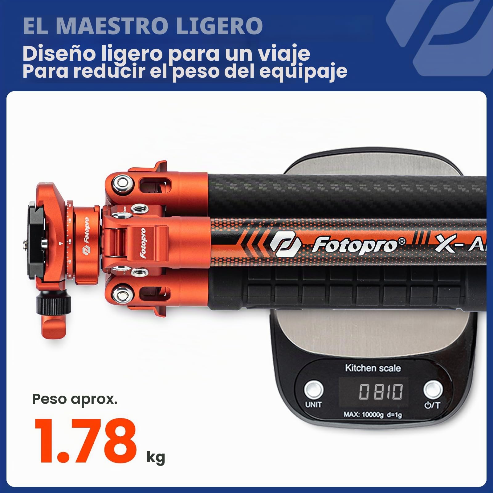 Fotopro X-Aircross 3 Lite - Trípode Ligero para cámara de Viaje de 152CM con Cabeza de Bola panorámica, 0.8KG, Ultraligero, portátil, Profesional, trípode de Fibra de Carbono para cámara