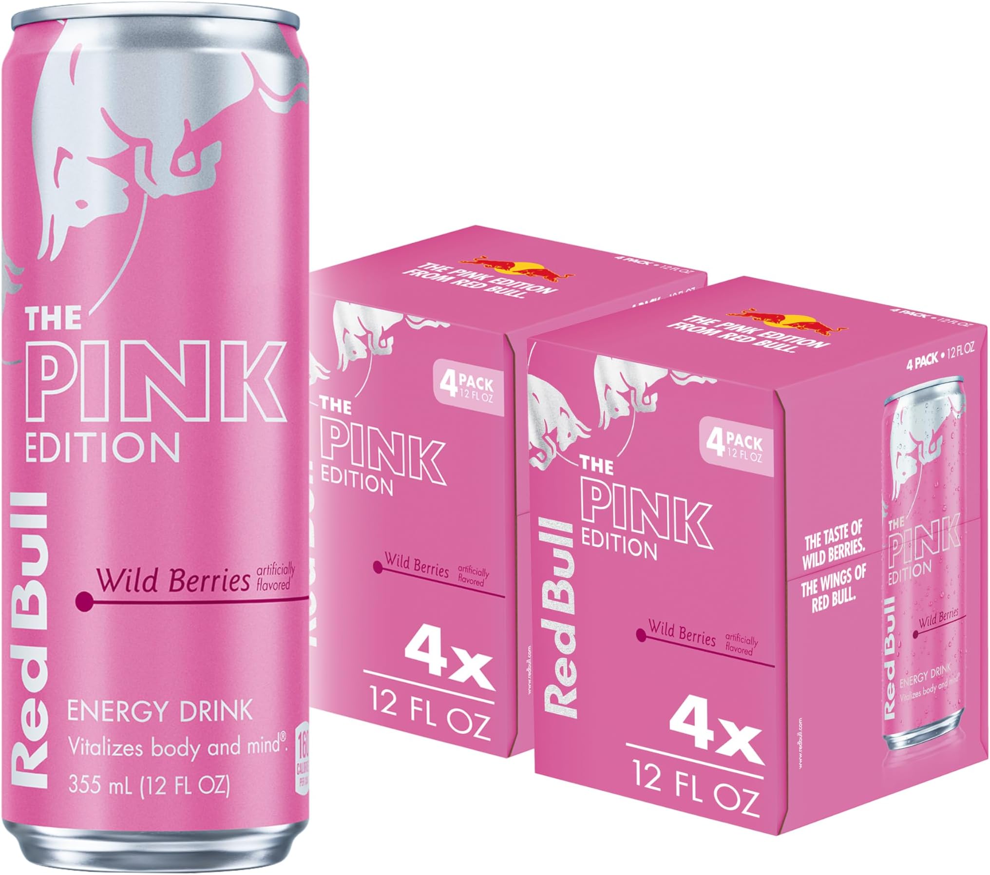 Pink Edition Energy Drink, Wild Berries, 12 fl. oz., Pack of 8 cans, with 80mg Caffeine, Taurine & B Vitamins