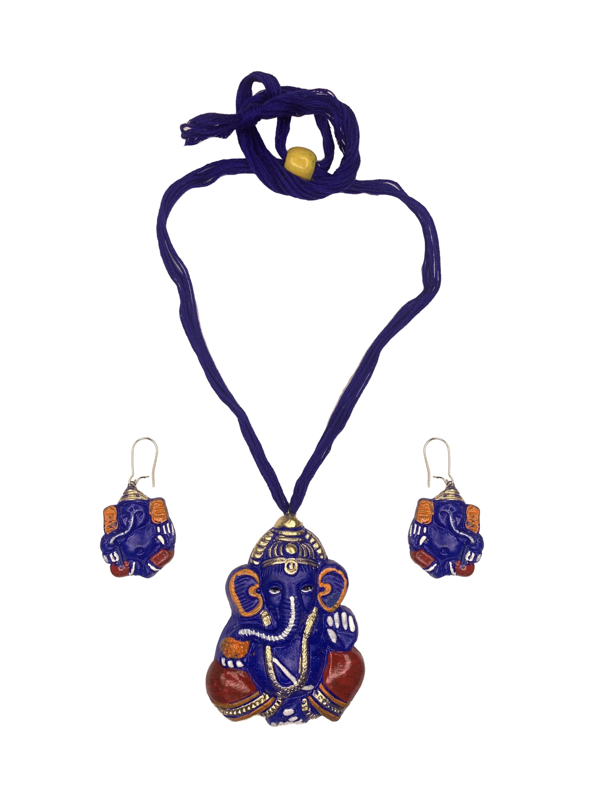 SharanyaD Handmade Terracotta Jewellery Set with necklace and earring, Womens Contemporary Terracotta Necklace - Ganesh Simple (Blue) (B0D9WJMMFD) Amazon Price History, Amazon Price Tracker