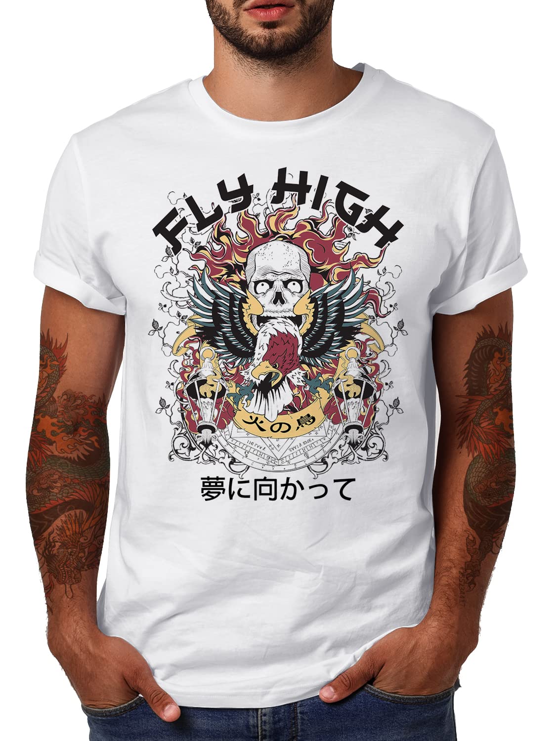 SWAG POINT PLUS100% Cotton Vintage Asian Tiger, Eagle, Dragon, Panther Tattoo Kanji Graphic Tee Shirts