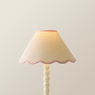 ValueLights | Small Natural Linen Tapered Light Shade with Pink Scallop Trim for Table Lamp | Lamp Shades, Home Décor & Improvement Essential | 27.5cm Shade Width