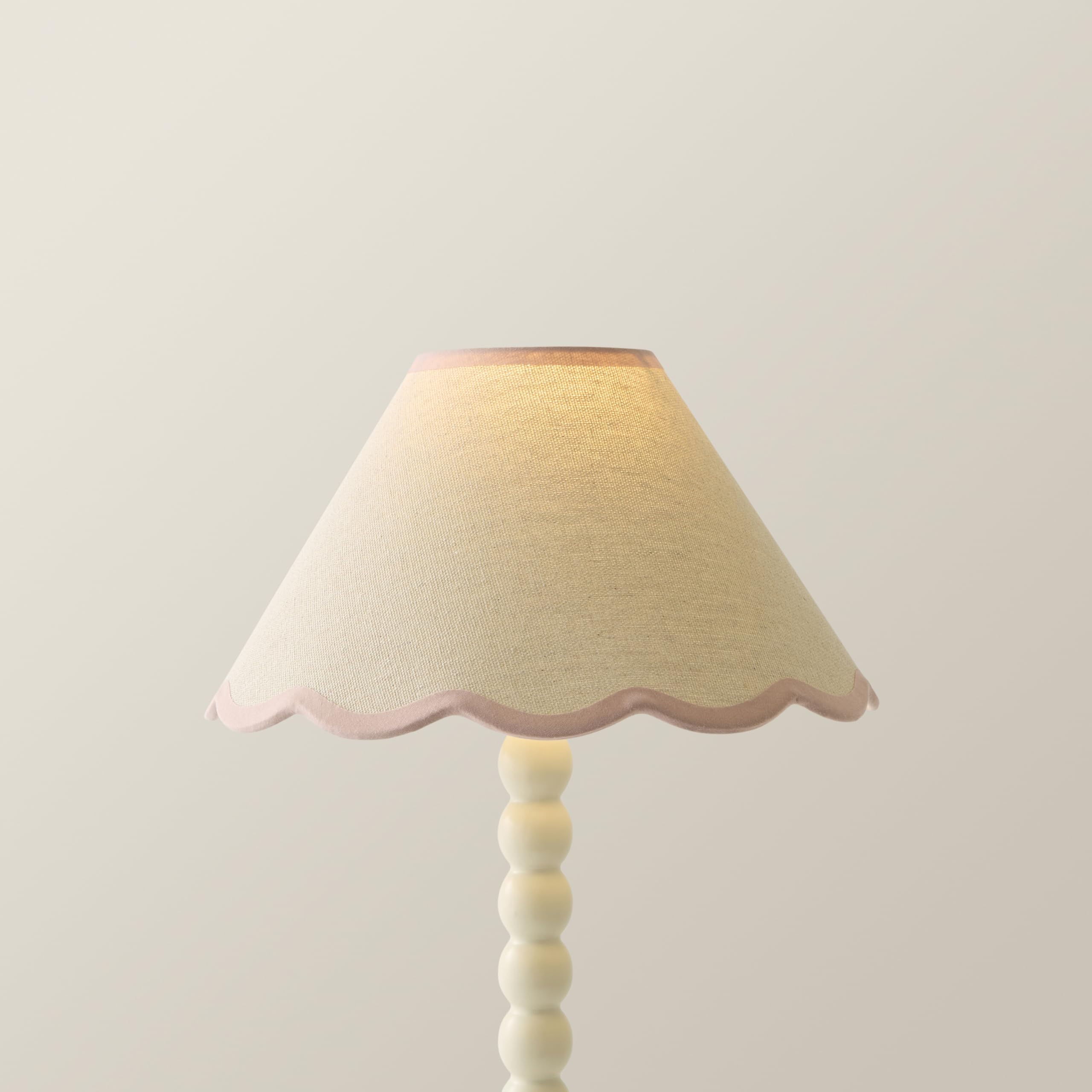 ValueLights | Small Natural Linen Tapered Light Shade with Pink Scallop Trim for Table Lamp | Lamp Shades, Home Décor & Improvement Essential | 27.5cm Shade Width