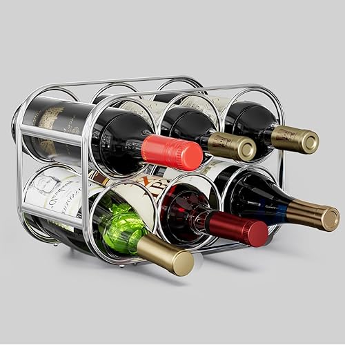 Miniatura 8 de Buruis Estante de vino para 6 botellas, soporte de metal moderno para encimera de vino, para cocina, despensa y armario, no requiere montaje,