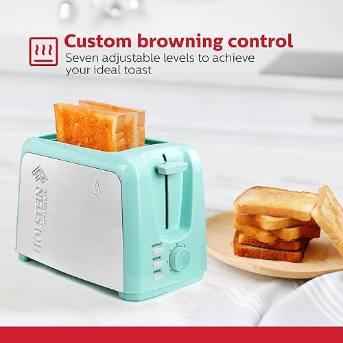 Miniatura 2 de Holstein Housewares Tostadora de 2 rebanadas con 7 ajustes de tostado, ranuras extra anchas, recalentar, descongelar, cancelar, liberación de alta