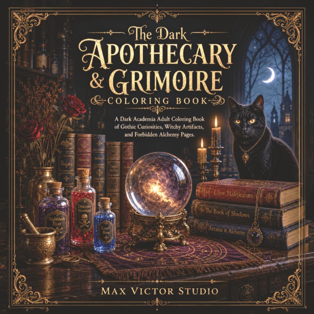 The Dark Apothecary & Grimoire Coloring Book: A Dark Acedemia Adult Coloring Book of Gothic Curiosities Witchy Artifacts and Forbidden Alchemy Pages (The Dark Apothecary Series)