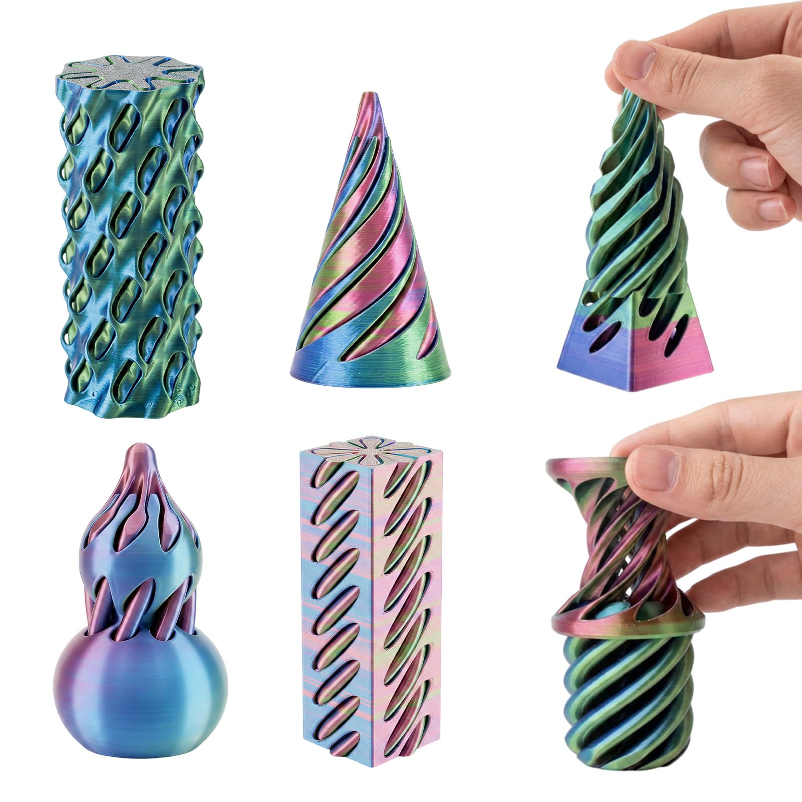 6 Pcs 3D Printed Fidget Toys, Impossible Spiral Cone Fidget Sensory Toys for Anxiety Relief, Mini 3D Printed Spiral Cone Fidget Toys Desktop Decoration Toy for Fun Gift