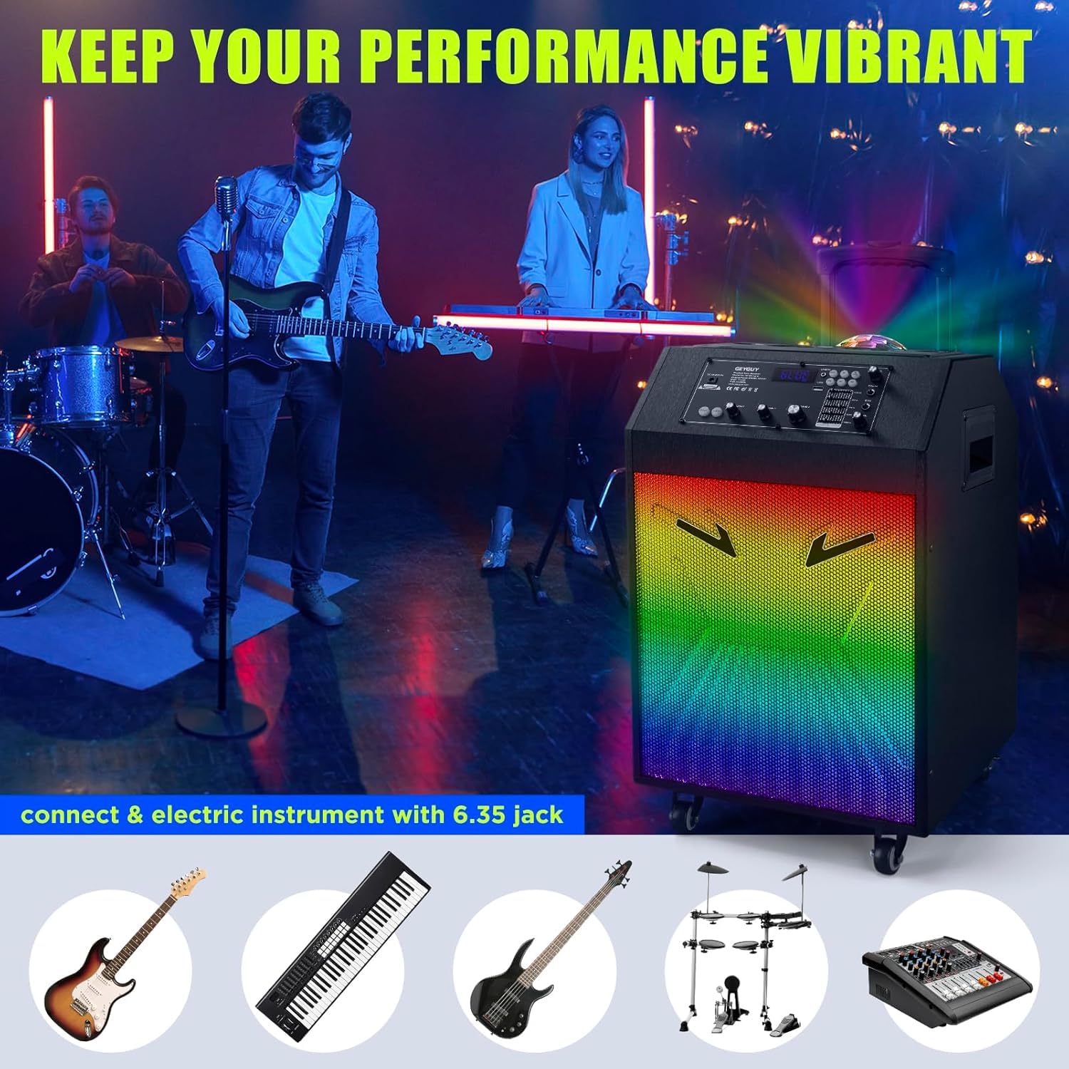 Karaoke Maschine Ankuka Karaoke Anlage mit 2 drahtlosen Mikrofonen Bluetooth PA Anlage mit Rädern und Disco Lichtern, unterstützt TV/TWS/EQ/AUX/USB/TF/Rec für Party, Geburtstag