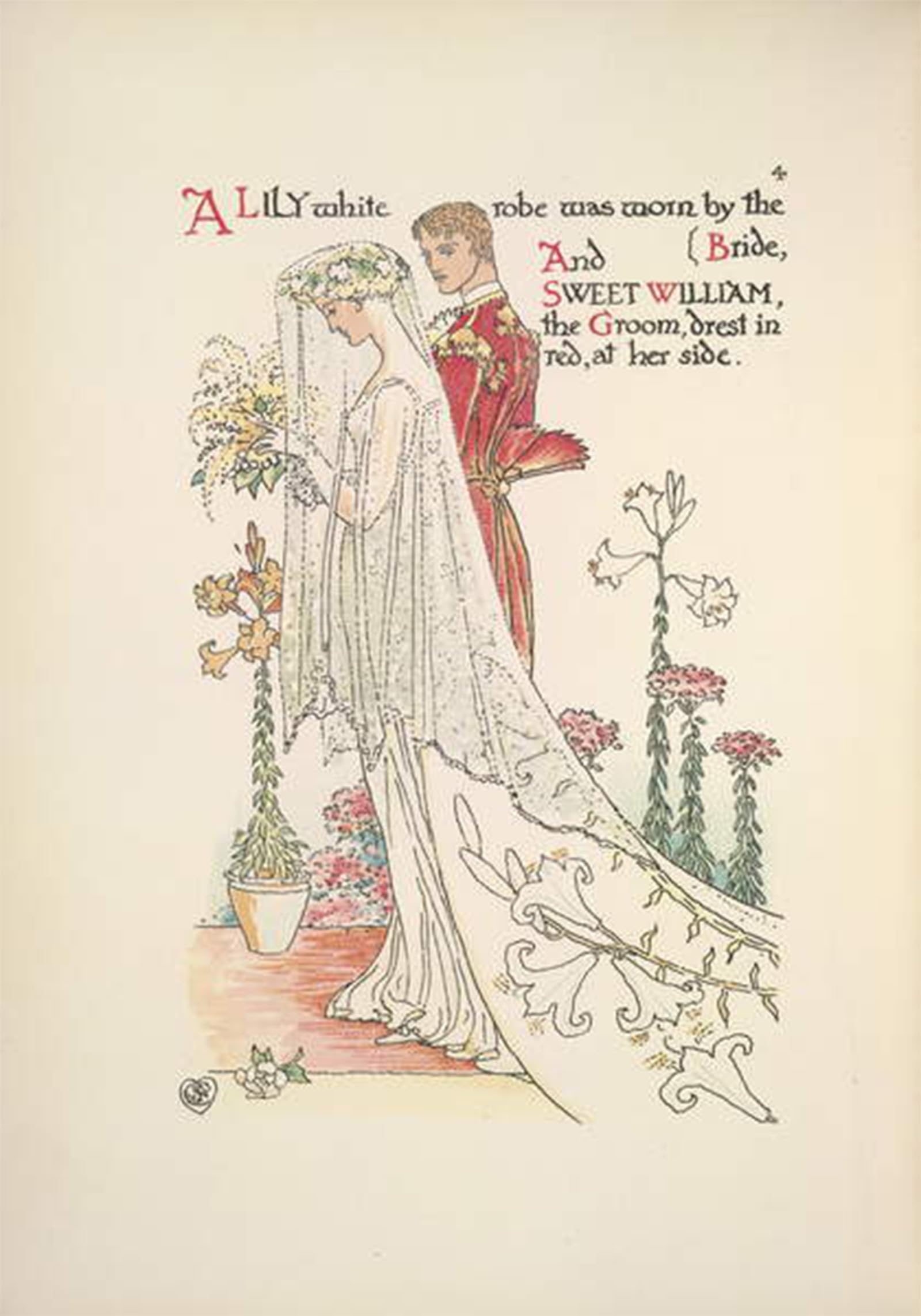 ARTXLXXBN Famous Painting Art Wall Decor Abstract Art Picture the Bride and Groom a Lily White Robe Worn by Walter Crane Animal Pictures for Home Decor 60x90cm