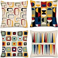 Vista 1 de Juego de 4 fundas de almohada modernas de mediados de siglo de 18 x 18 pulgadas, fundas de almohada retro para sofá, cama, sofá, silla, decoración