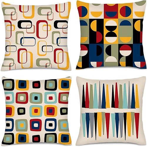 Juego de 4 fundas de almohada modernas de mediados de siglo de 18 x 18 pulgadas, fundas de almohada retro para sofá, cama, sofá, silla, decoración
