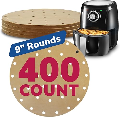 Reli. Forros de papel pergamino para freidora de aire (400 unidades), marrón, hojas redondas de 9 pulgadas  Papel pergamino sin blanquear para