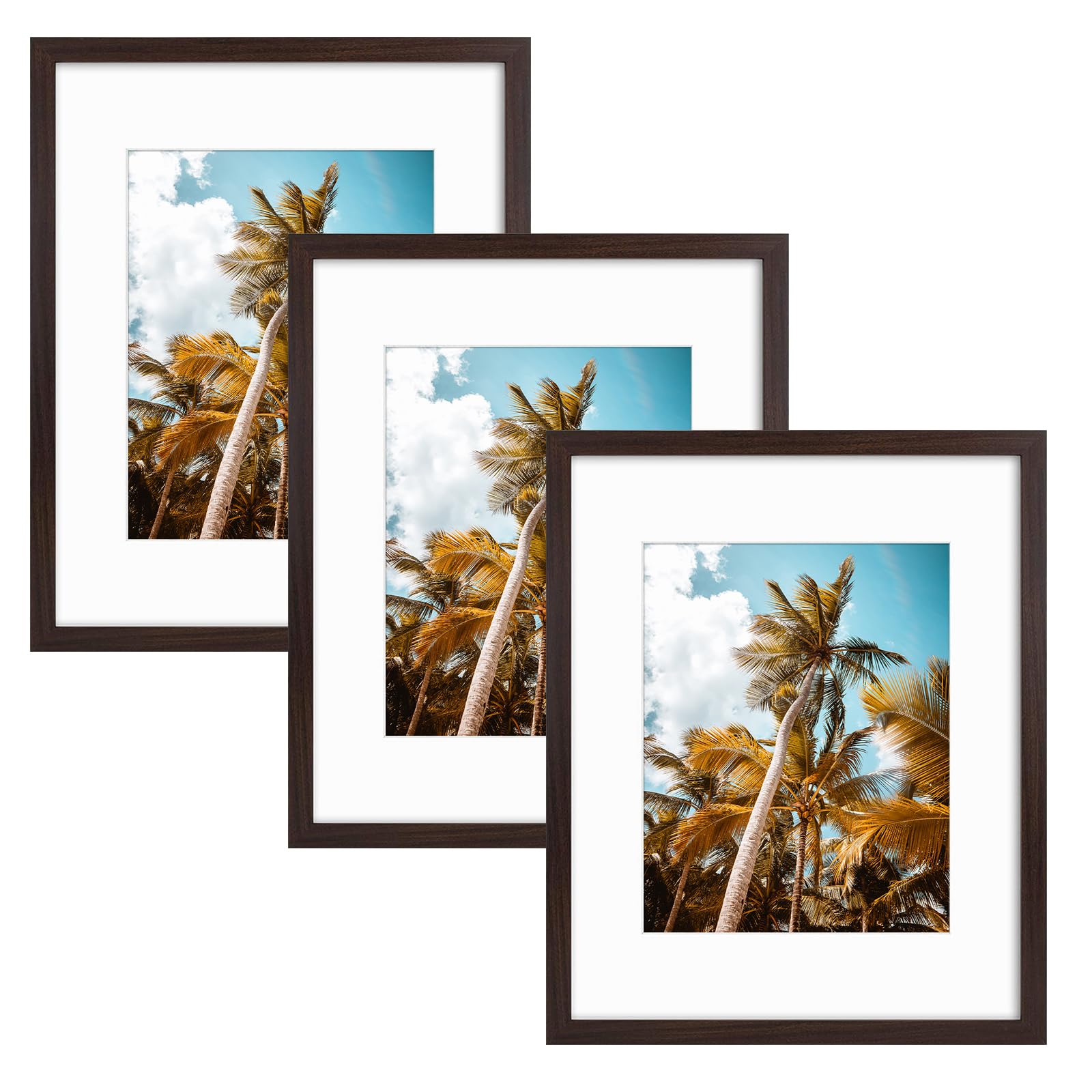 Frametory 3 Pack 16x20 Brown Picture Frame with Real Glass Mat for 11x14