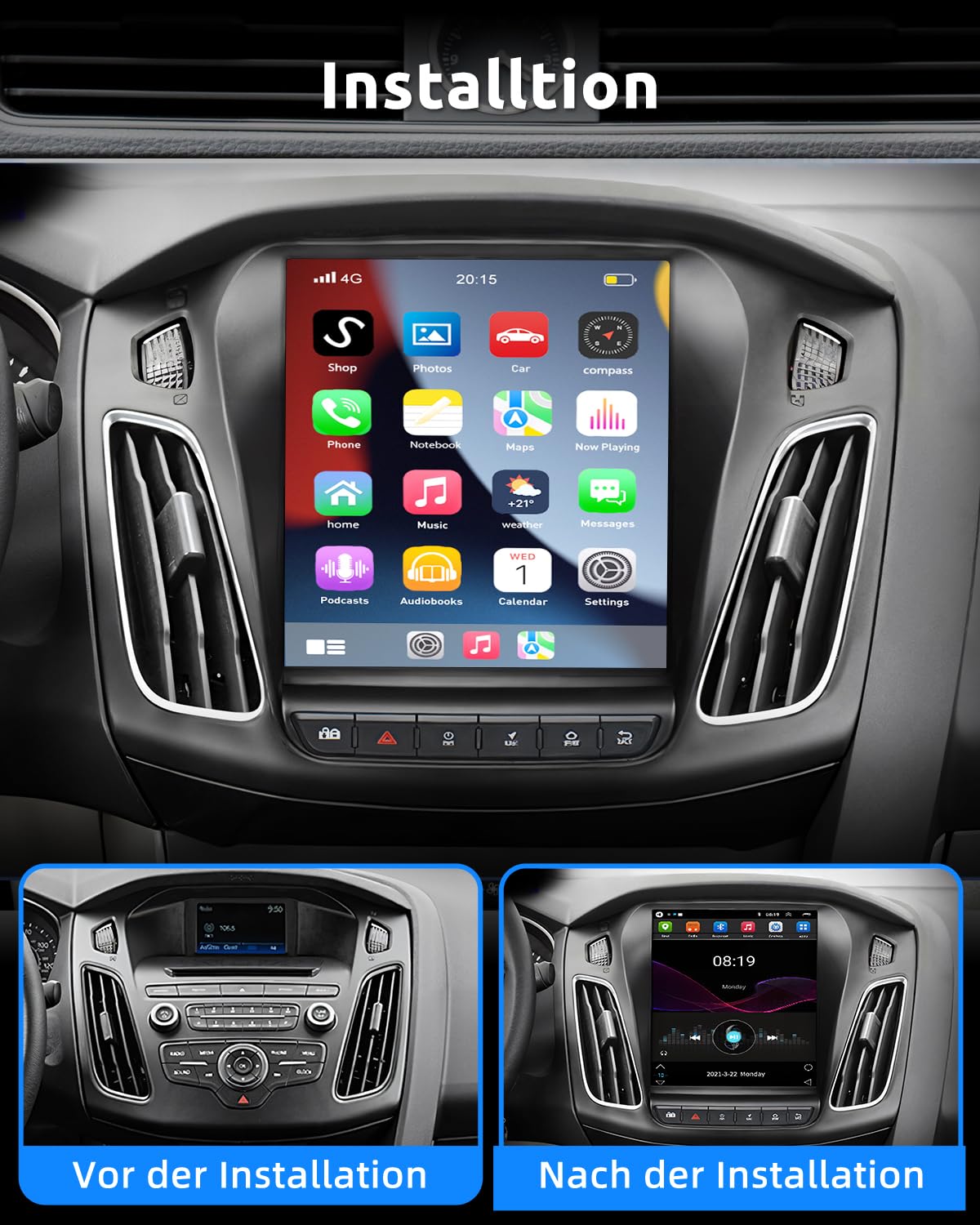 ESSGOO 4+64G Wireless Carplay und Android Auto Autoradio Für Ford Focus Mk3 2012-2018, 9,7 Zoll 1080P Touchscreen Android14 Auto Radio mit Bluetooth FM RDS GPS USB WiFi
