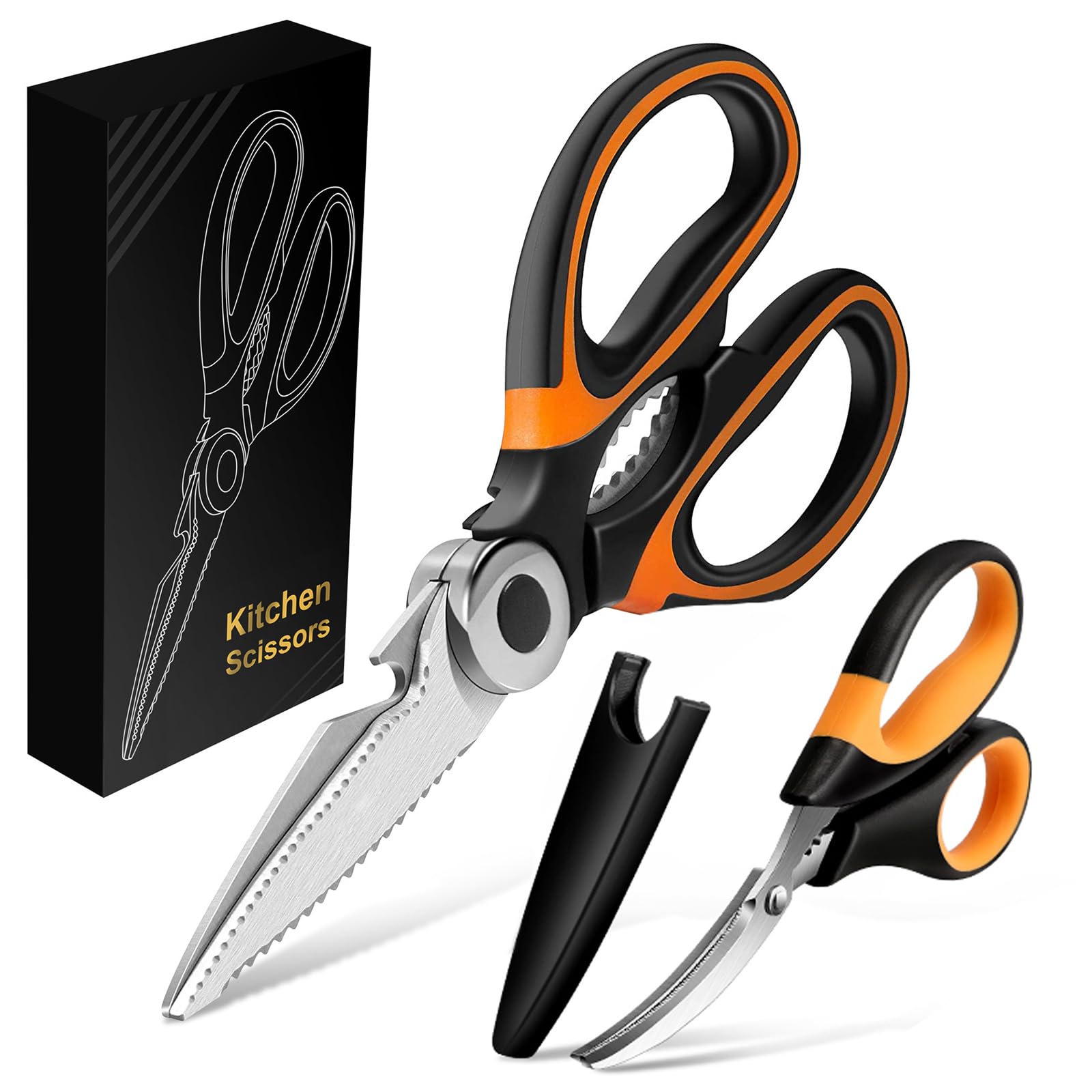 Küchenschere, 2 Stück Haushaltsschere Edelstahl Scharfe Scheren Set 21cm Geflügelschere Erwachsener Allzweckschere Kochschere für Fleisch, Geflügel, Lebensmittel, Fisch, Garnelen, Kraut, Nuss