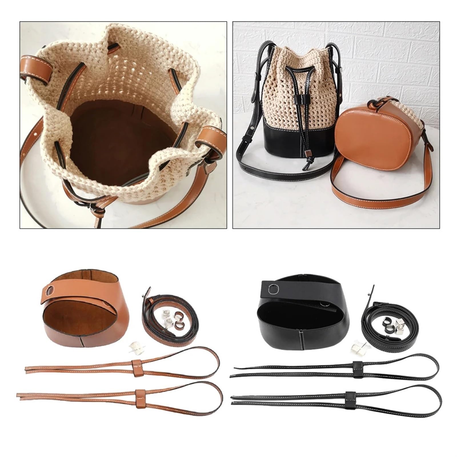 Fondo per Borsa Fatto a Mano per Borse Lavorate Base Inferiore for Borsa in Pelle Fai da Te Lavorata a Maglia all'Uncinetto for con Fibbia a Tracolla(Black)