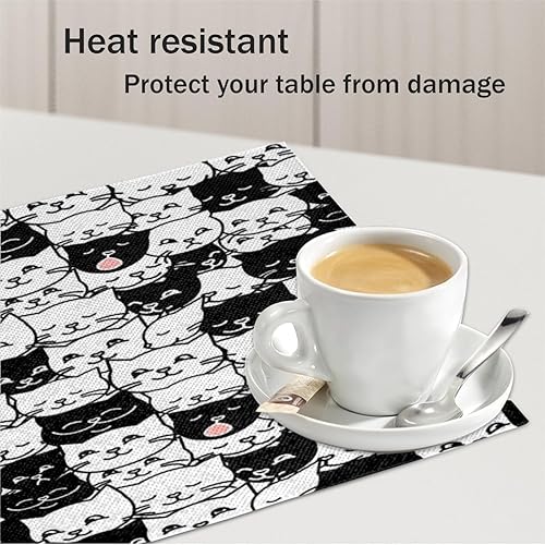 Miniatura 5 de Cat Fun Decor Placemats Set of 4 Table Mats Washable Placemat Waterproof Place Mats for Party Home Dining Table Decor 18x12 in