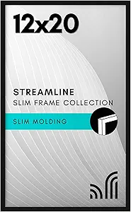 Americanflat 12x20 Picture Frame with Polished Plexiglass - Streamline Collection - Thin Border Picture Frame for Wall Display - Hanging Hardware Included - Black