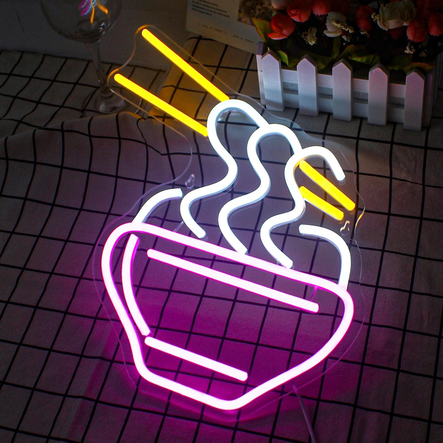 Horseneon Ramen neonowy szyld, różowy kreskówkowy makaron LED, neonowy szyld makaron świecący reklamowy na ścianę, kolorowe neonowe światło do makaronu, restauracji, pubu, domu, klubu, tabliczki