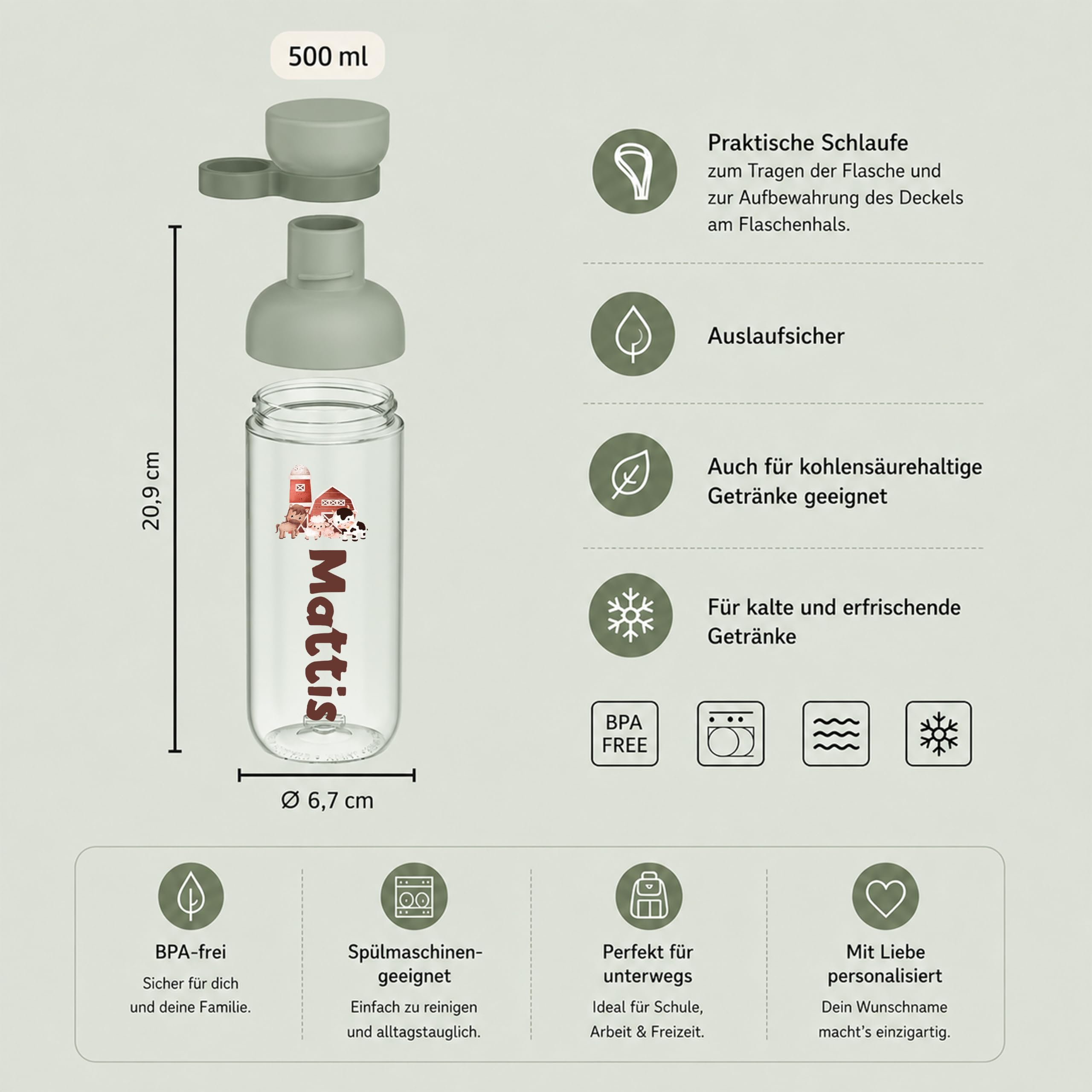 Mepal Personalisierte Brotdose Trinkflasche | Bauernhof Kuh Schaf Pferd