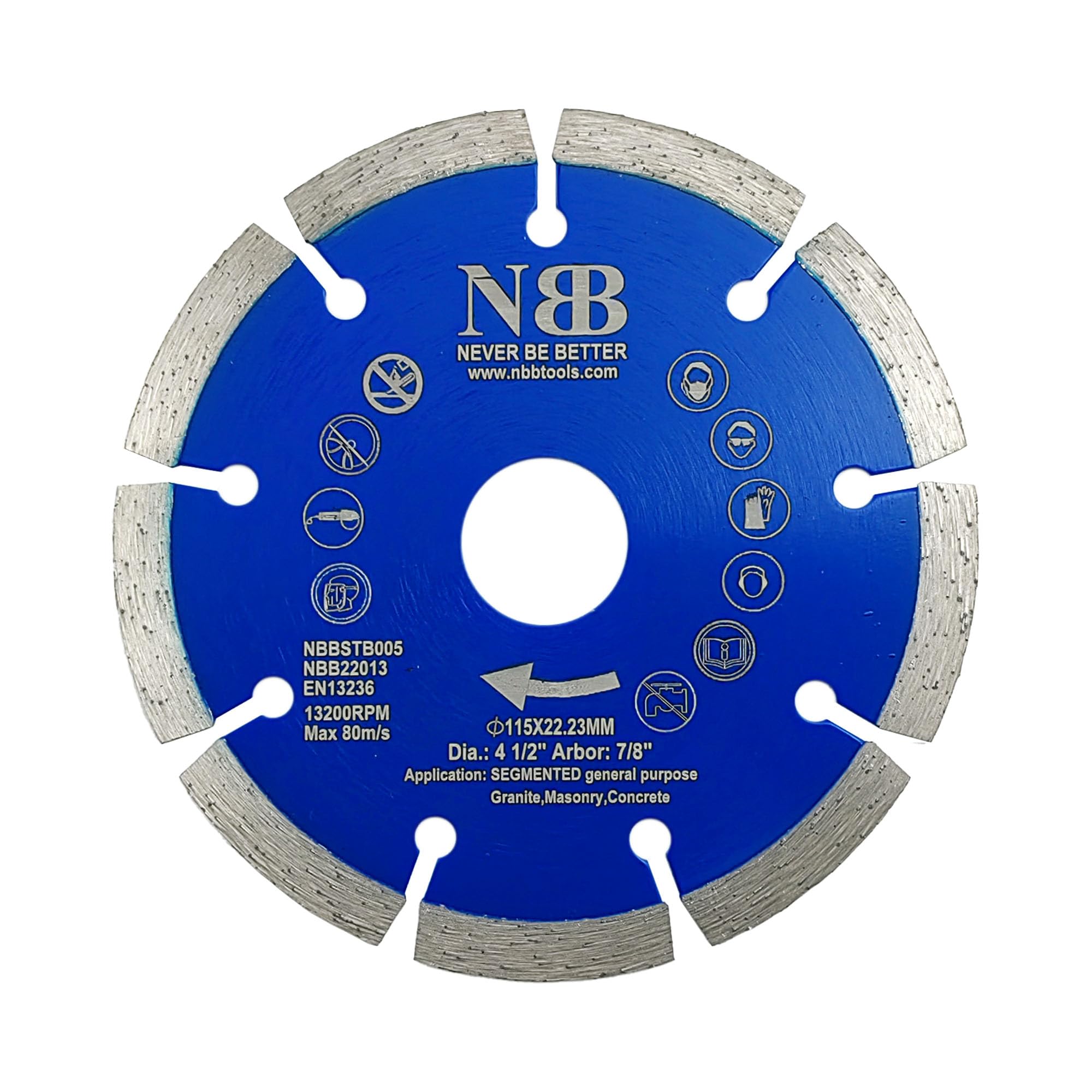 NBB Diamond Cutting Disc with 8mm Segment Durable Universal Diamond Disc Dry Cutting for Marble Granite Brick Ceramic Concrete Stone for General Purpose(1,115x22.23mm)