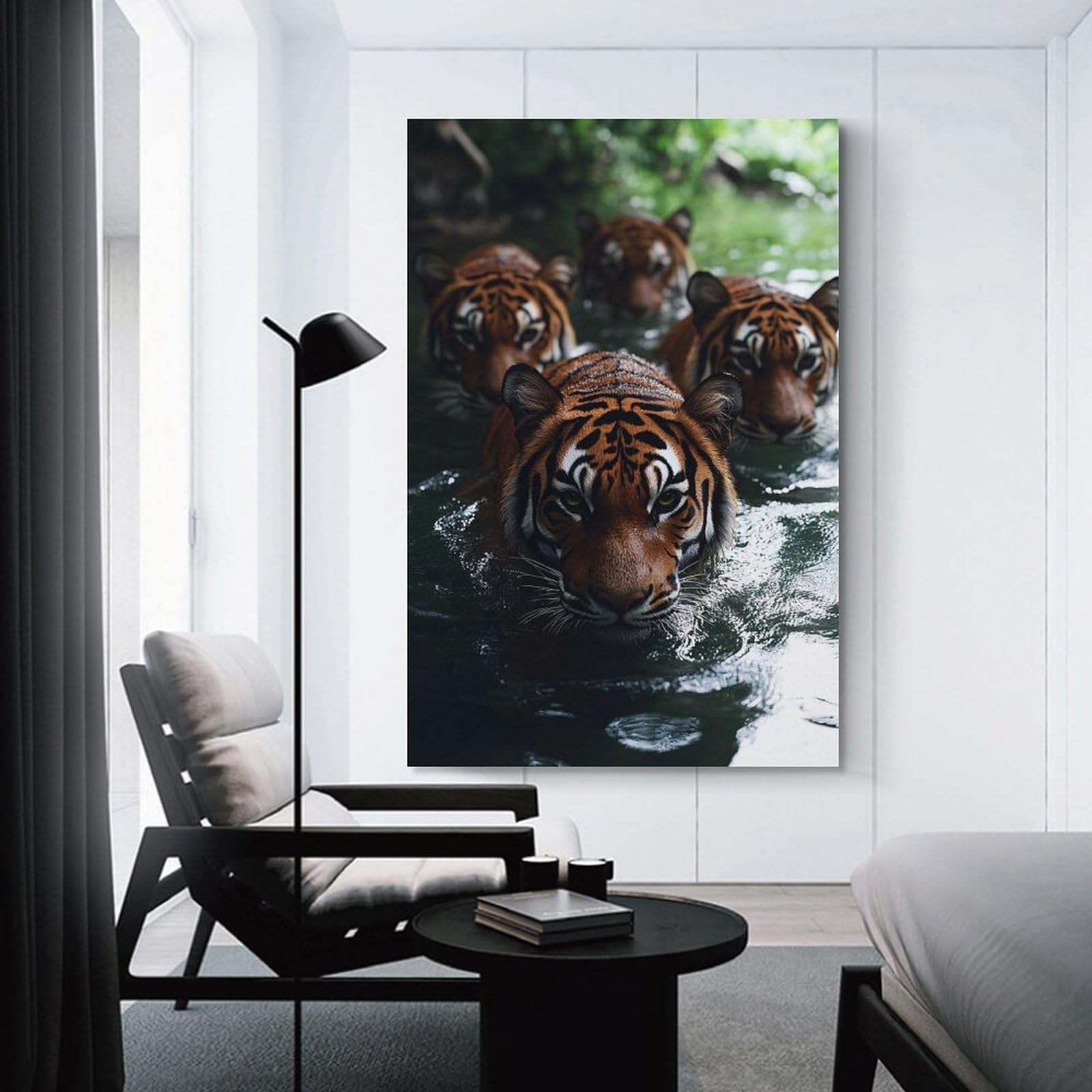 Junmoney Wall Art Print Tigers Swimming in Water, 20x30inch(50x75cm), for Bedrooms, Workspaces And Everyday Interiors, Stylish Home Artwork for Focal Walls