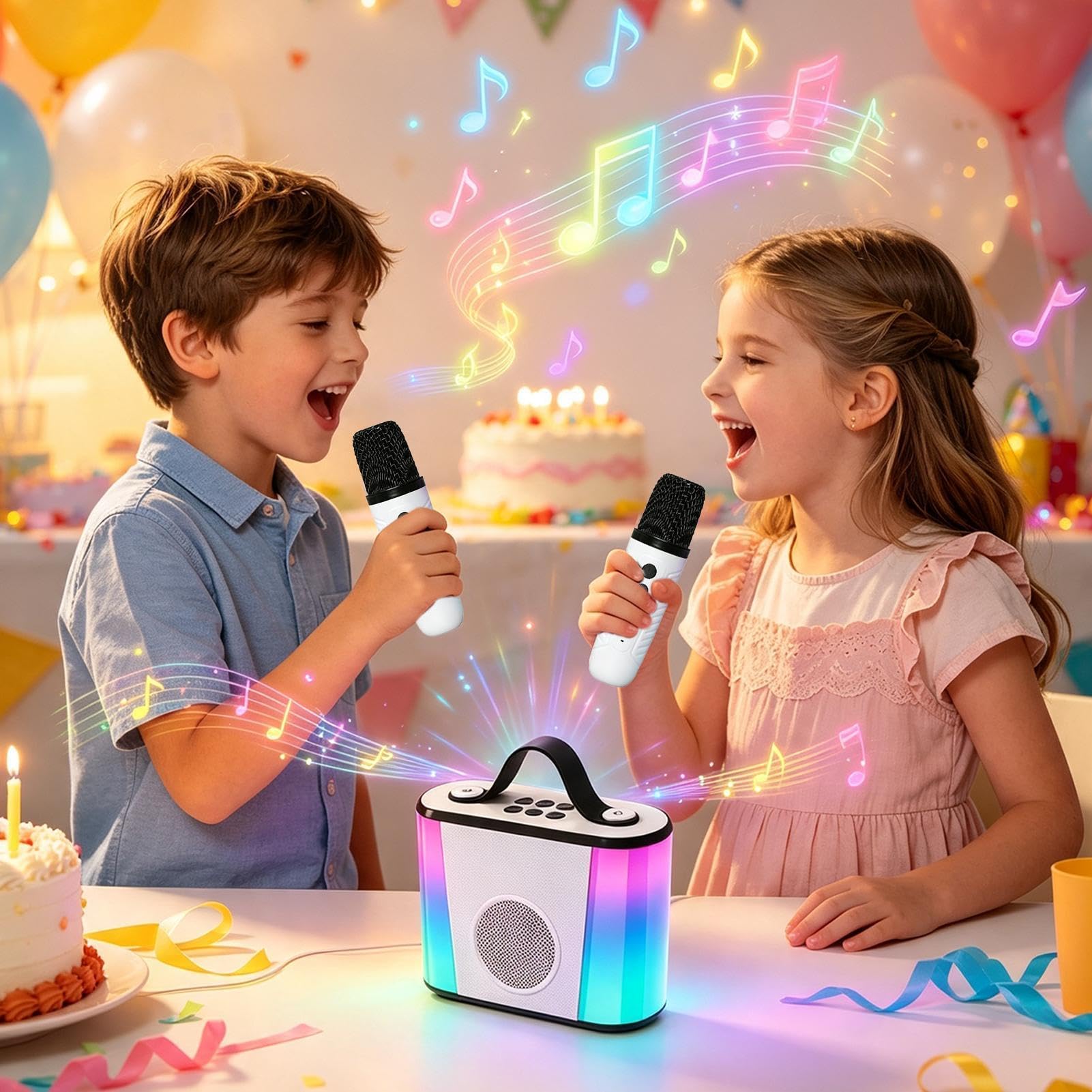 Máquina de Karaoke para niños con 2 Micrófonos Inalámbricos Y Altavoz