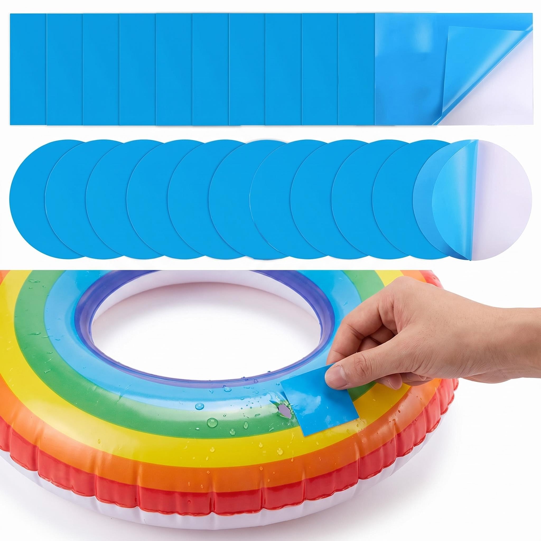 Kit Reparation Piscine Bleu 20 Pièces Patchs de Réparation Auto-Adhésifs en PVC pour Bateau Gonflable