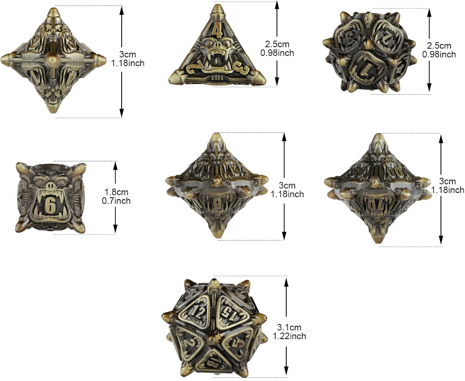 Surpass DND Metal dice polyhedral DND Dragon dice for Dungeons and Dragons (Bronze)
