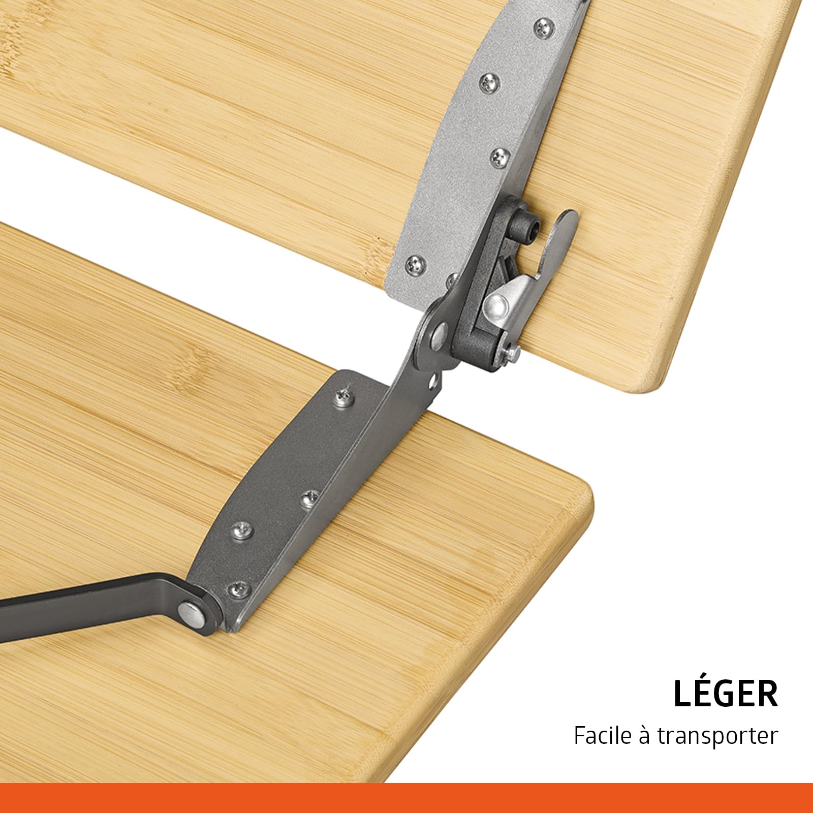 Campout Table de Camping Pliante 120 x 70 x 70 cm – Table Pliante Extérieur Réglable pour 6 Personnes – Poignée Intégrée – Bambou