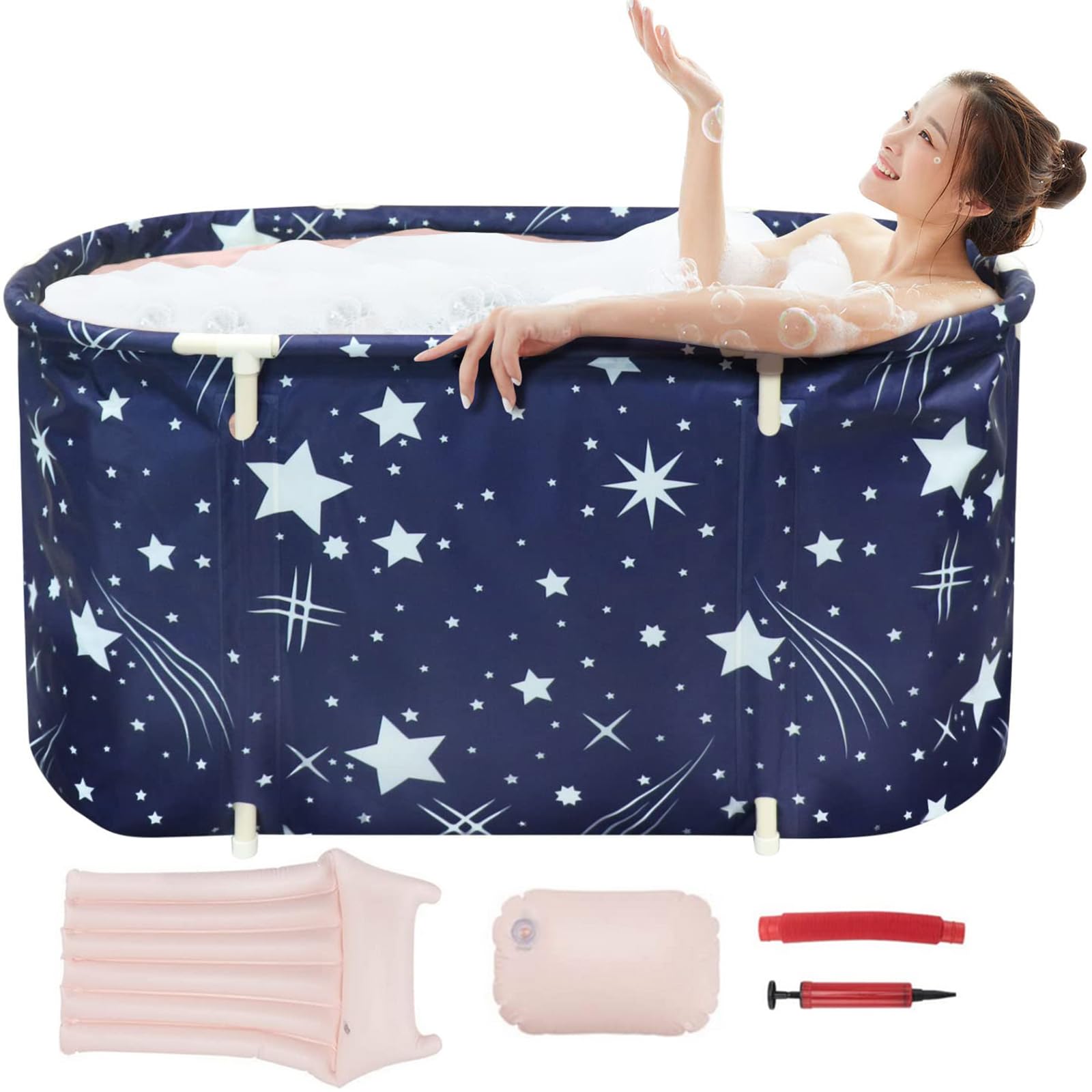 Xverycan Vasca da Bagno Pieghevole, Vasca da Bagno Adulti 113x68x57cm, Portatile Freestanding Vasca da Bagno con Cuscino Insufflazione, per Confortevole Interni Bagno SPA Campeggio All'aperto
