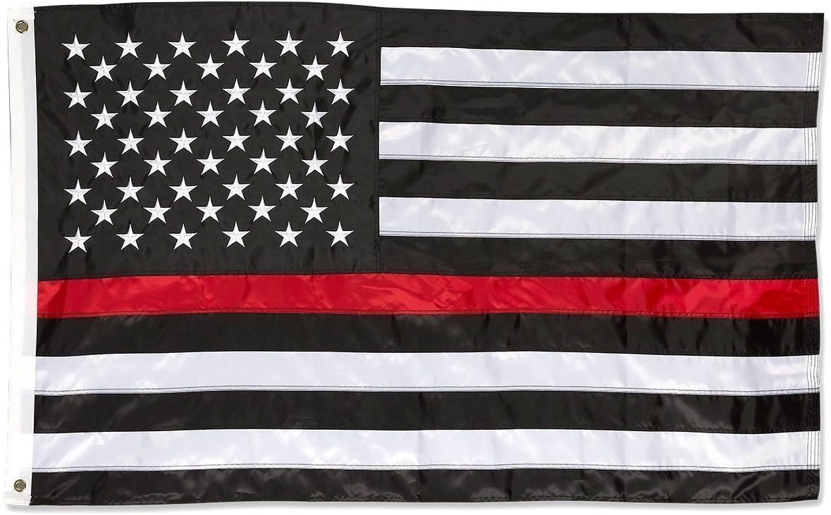 AES 4x6 Embroidered Sewn Thin Red Line USA American 210D Nylon Flag 4'x6' Fade Resistant Double Stitched Premium Penant House Banner Grommets