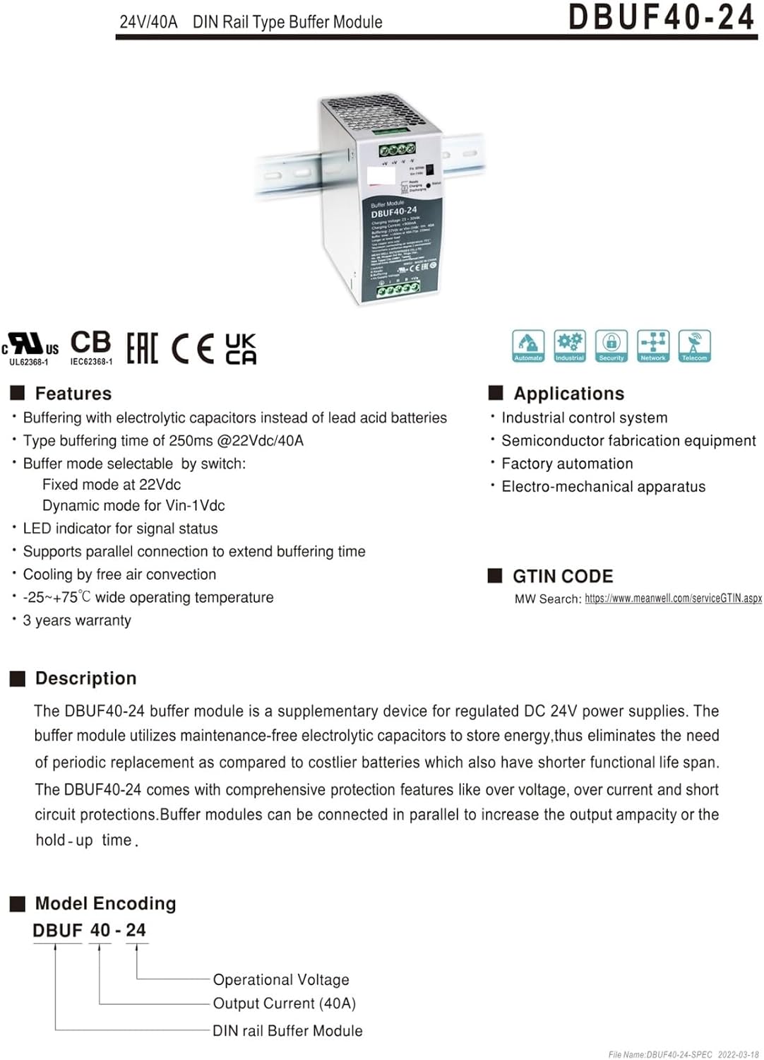 Switching Power Supply Rail Type Buffer Module DBUF40 Industrial Control