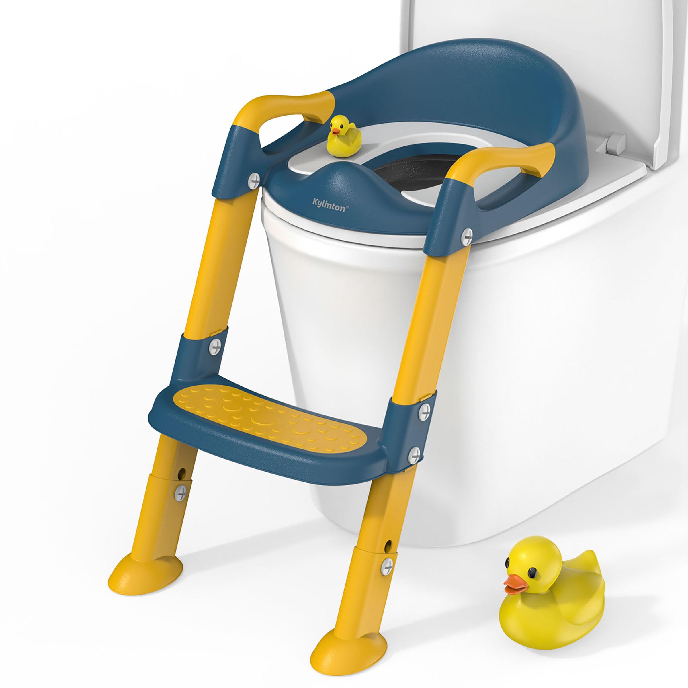 Kylinton® Potty Training Seat with Step Stool Ladder for Kids, 2 in 1 Foldable Toddler Potty Seat for Toilet, Splash Guard Comfotable and Anti-Slip Pad for Boys Girls, Grey