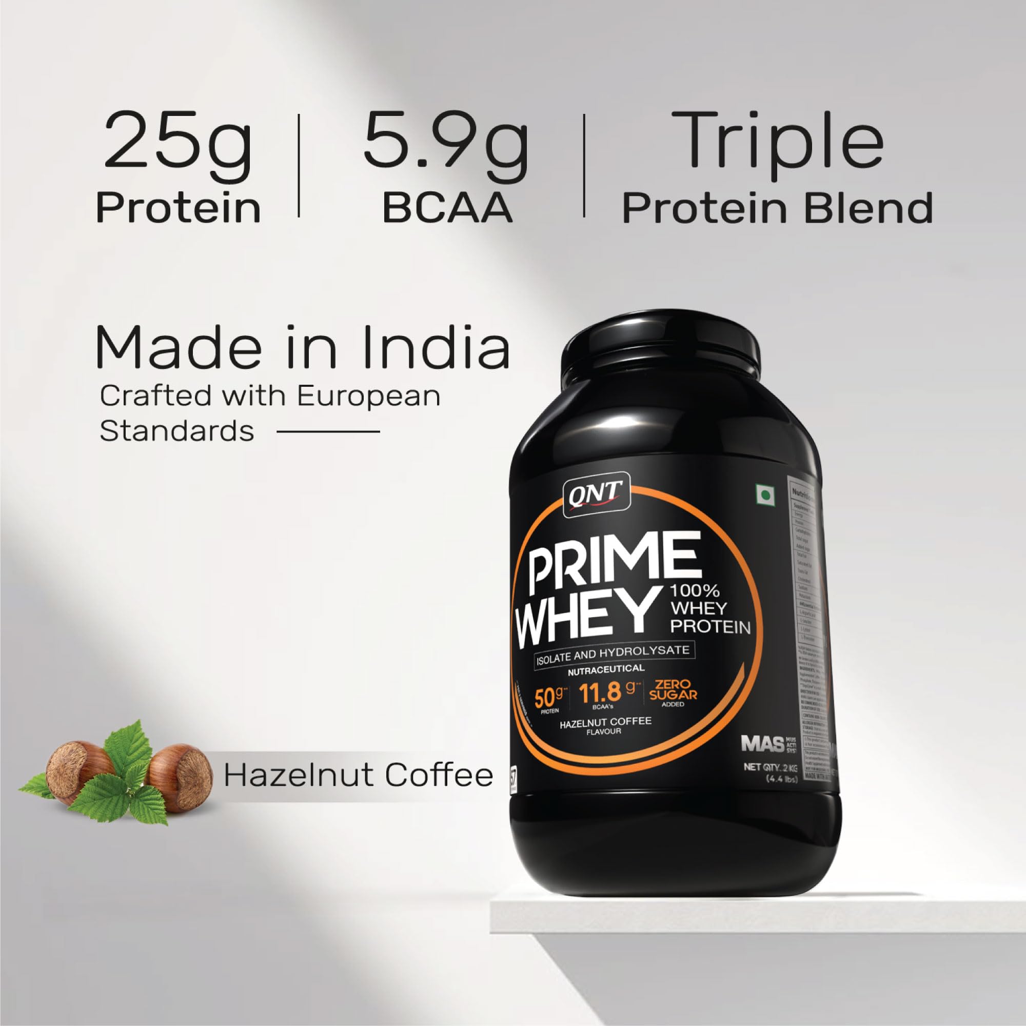 QNT Prime Whey Protein Powder – Hazelnut Coffee | 25g Protein Per Scoop | Whey Isolate, Concentrate & Hydrolysate Blend | 52 Servings | Muscle Growth, Recovery & Strength | 2kg — Amazon image 4