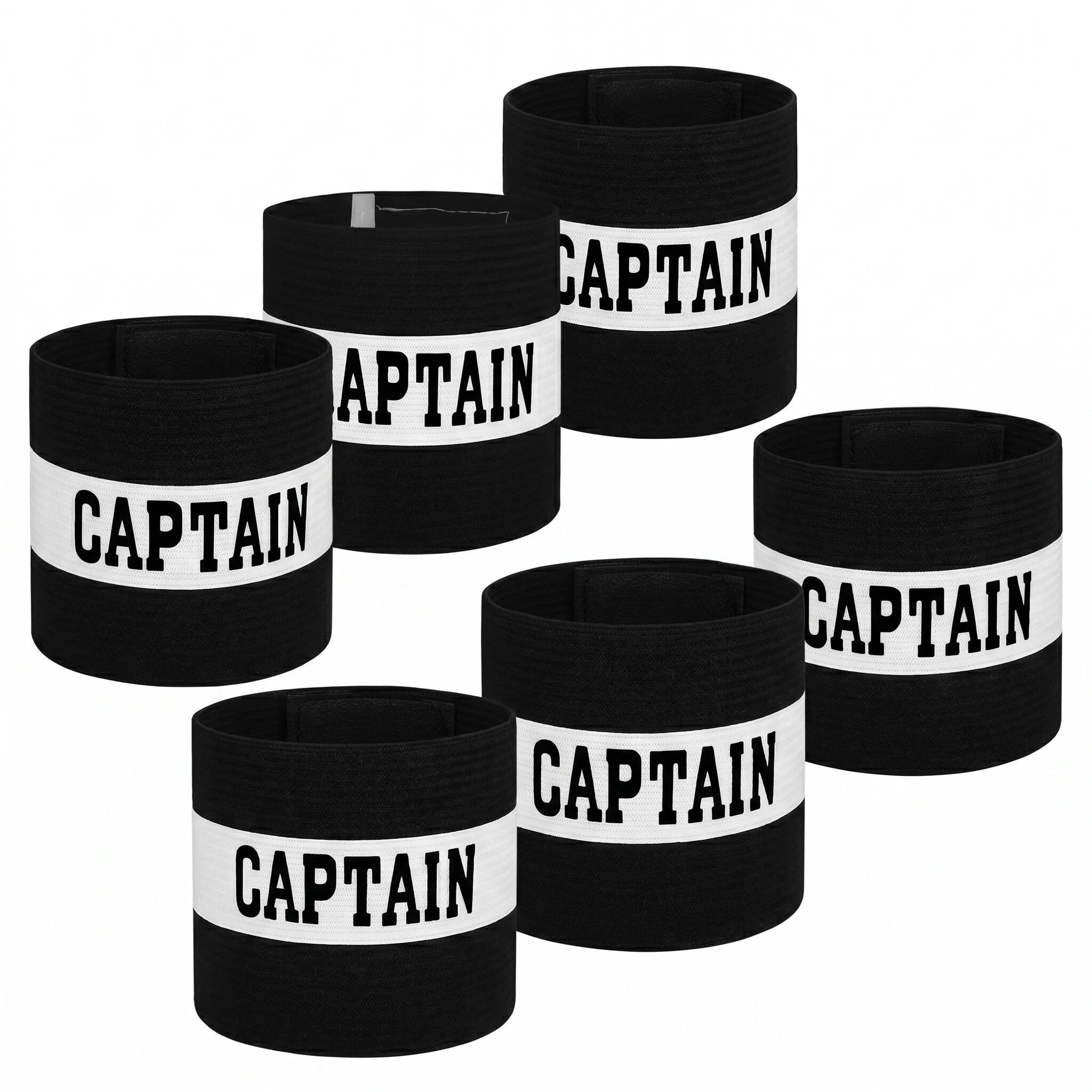 Yipakeh Captains Armband 6 PCS, Adjustable Fit for Youth & Adult Football Basketball Rugby, Breathable Durable Captain Band with Bold Text